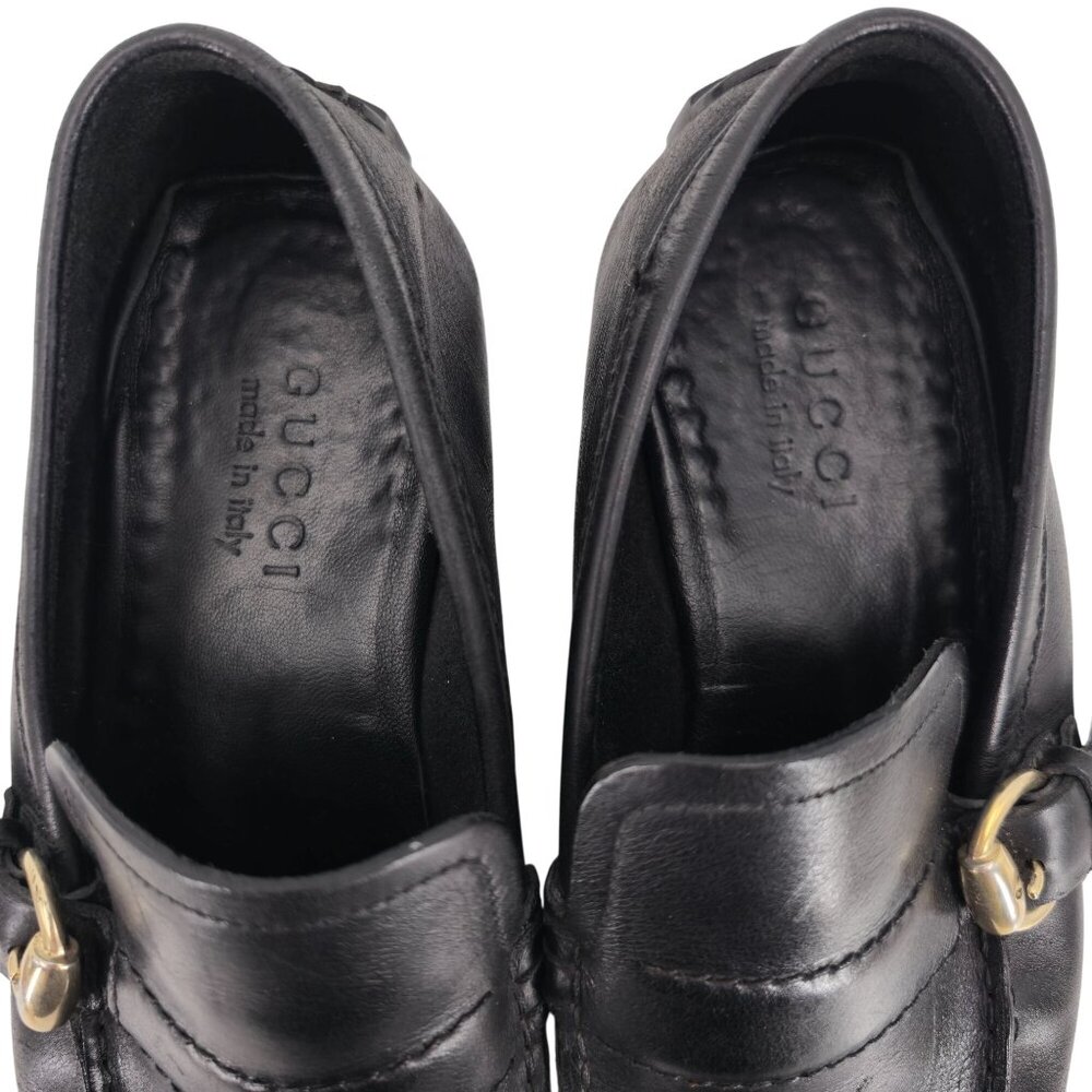 Gucci Italy Black Leather Luxury Driving Loafers Men 7.5 Dress Shoes Side Buckle - Picture 5 of 11
